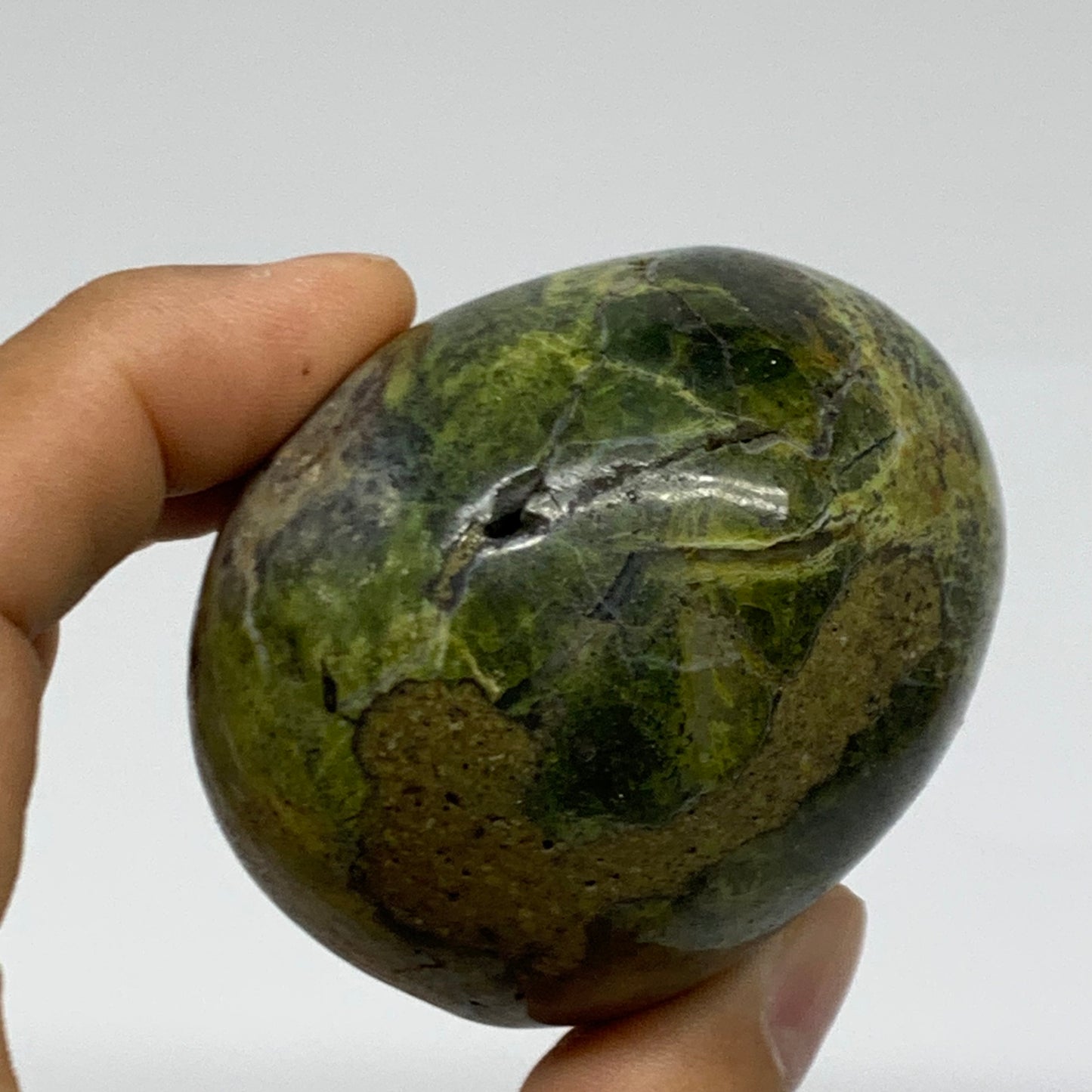 185.4g, 2.4"x2.2"x1.9", Green Opal Crystal PalmStone Polished Reiki, B38231