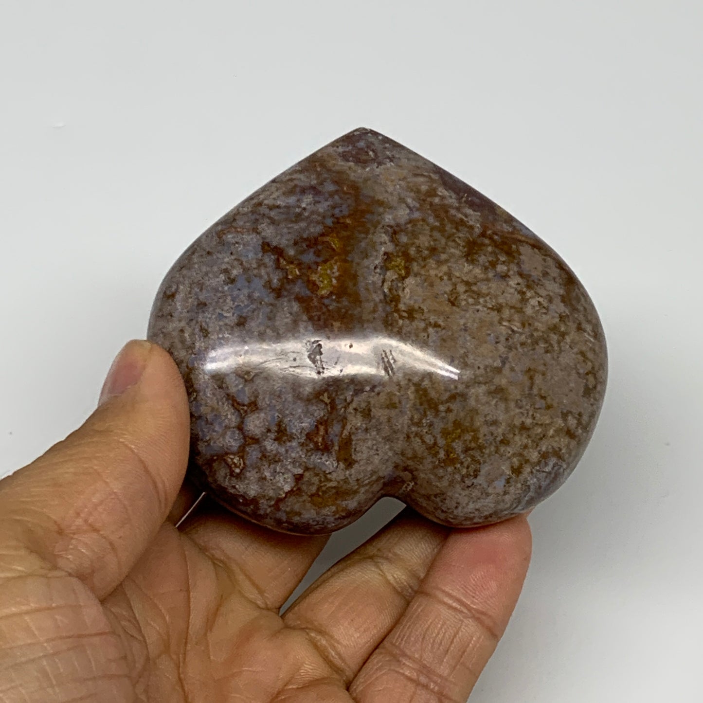 0.45 lbs, 2.6"x2.9"x1.4" Ocean Jasper Heart Polished Healing Crystal, B30892