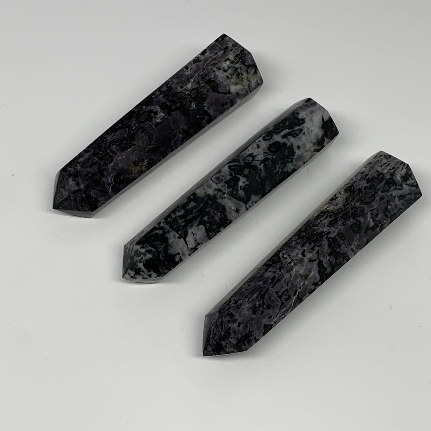 910 grams, 5.8" - 5.9", 3 pcs, Indigo Gabro Merlinte Towers/Obelisks, B21439