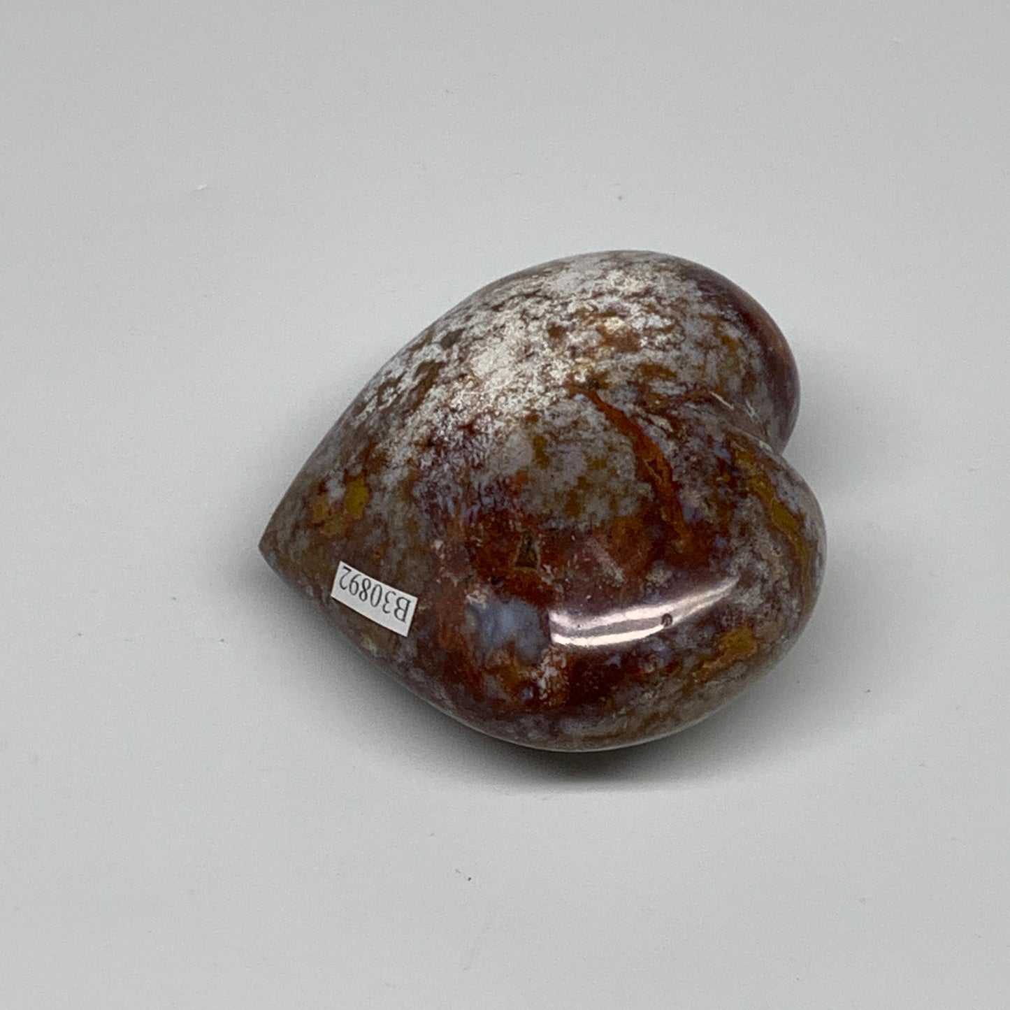 0.45 lbs, 2.6"x2.9"x1.4" Ocean Jasper Heart Polished Healing Crystal, B30892