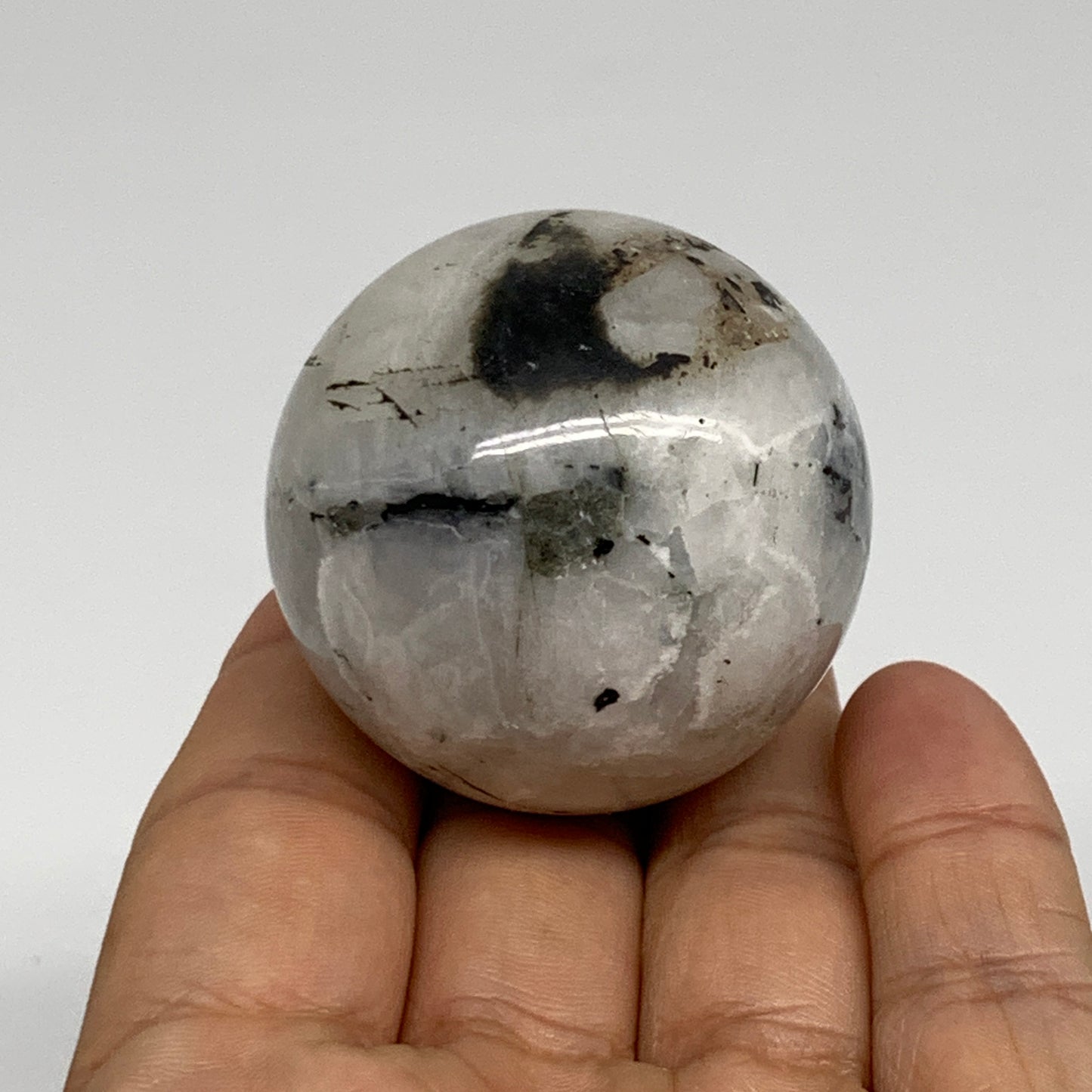 109.9g, 1.7"(43mm), Natural Rainbow Moonstone Sphere Ball Gemstone, B35159