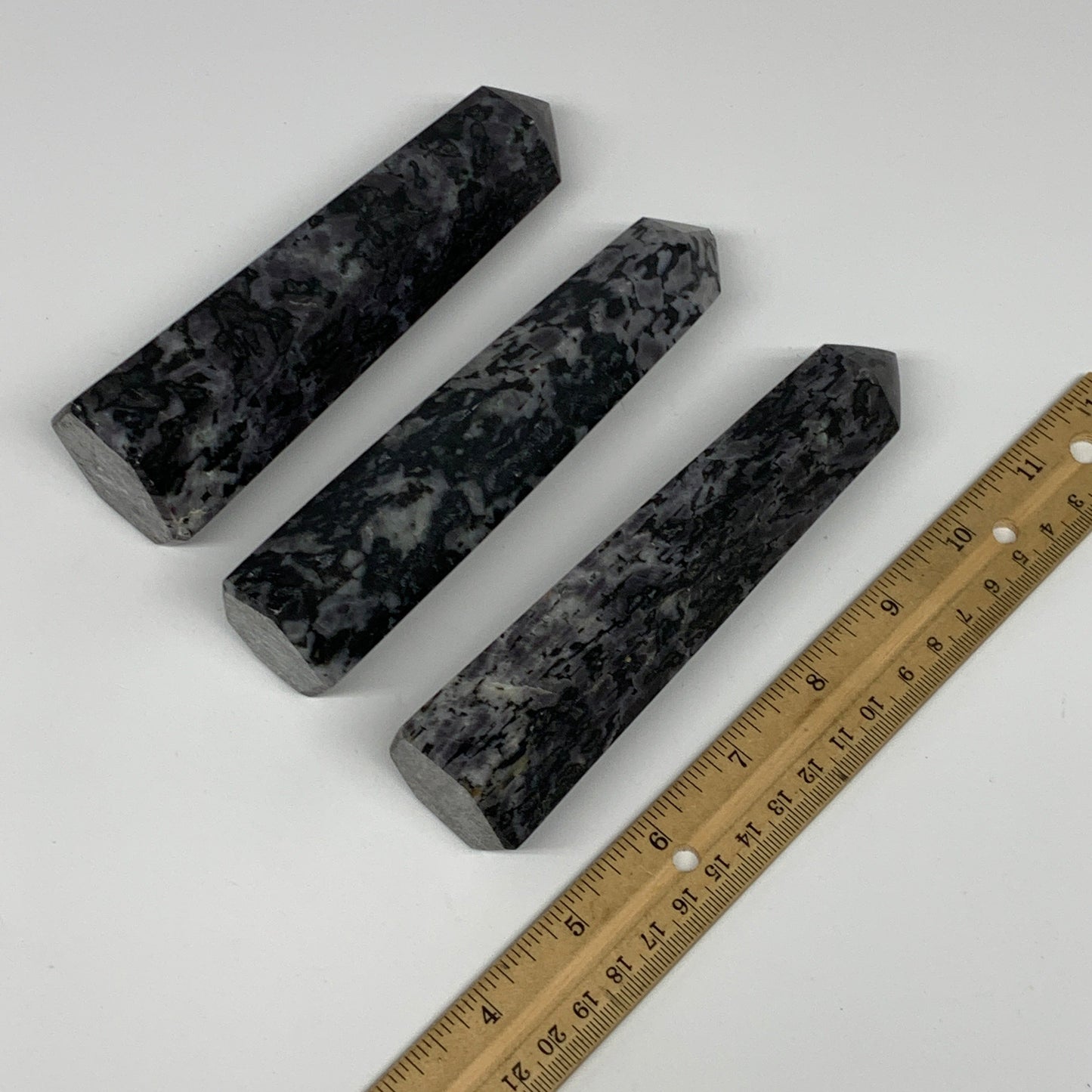 910 grams, 5.8" - 5.9", 3 pcs, Indigo Gabro Merlinte Towers/Obelisks, B21439