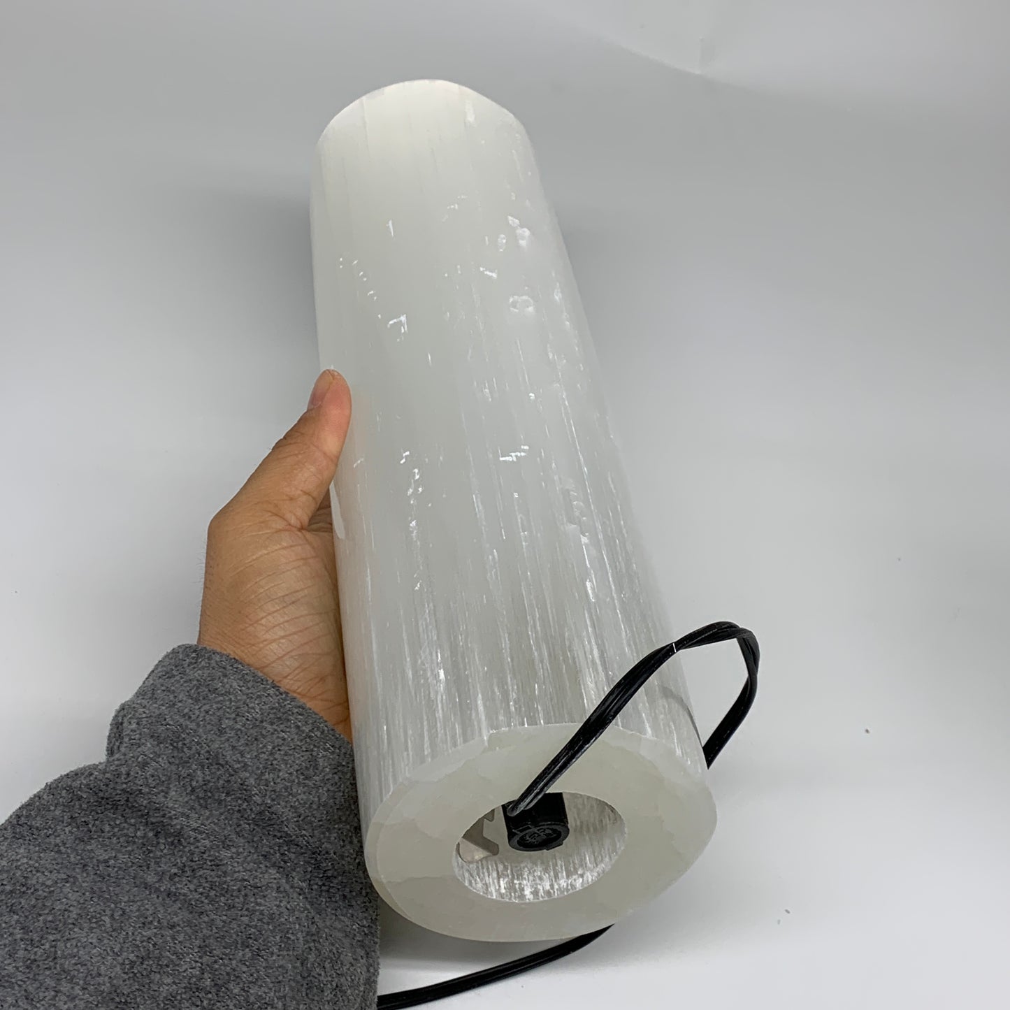 8.7 lbs, 11.6"x3.5" Cylinder Selenite (Satin Spar) Lamp Tower W/Chord, B35823