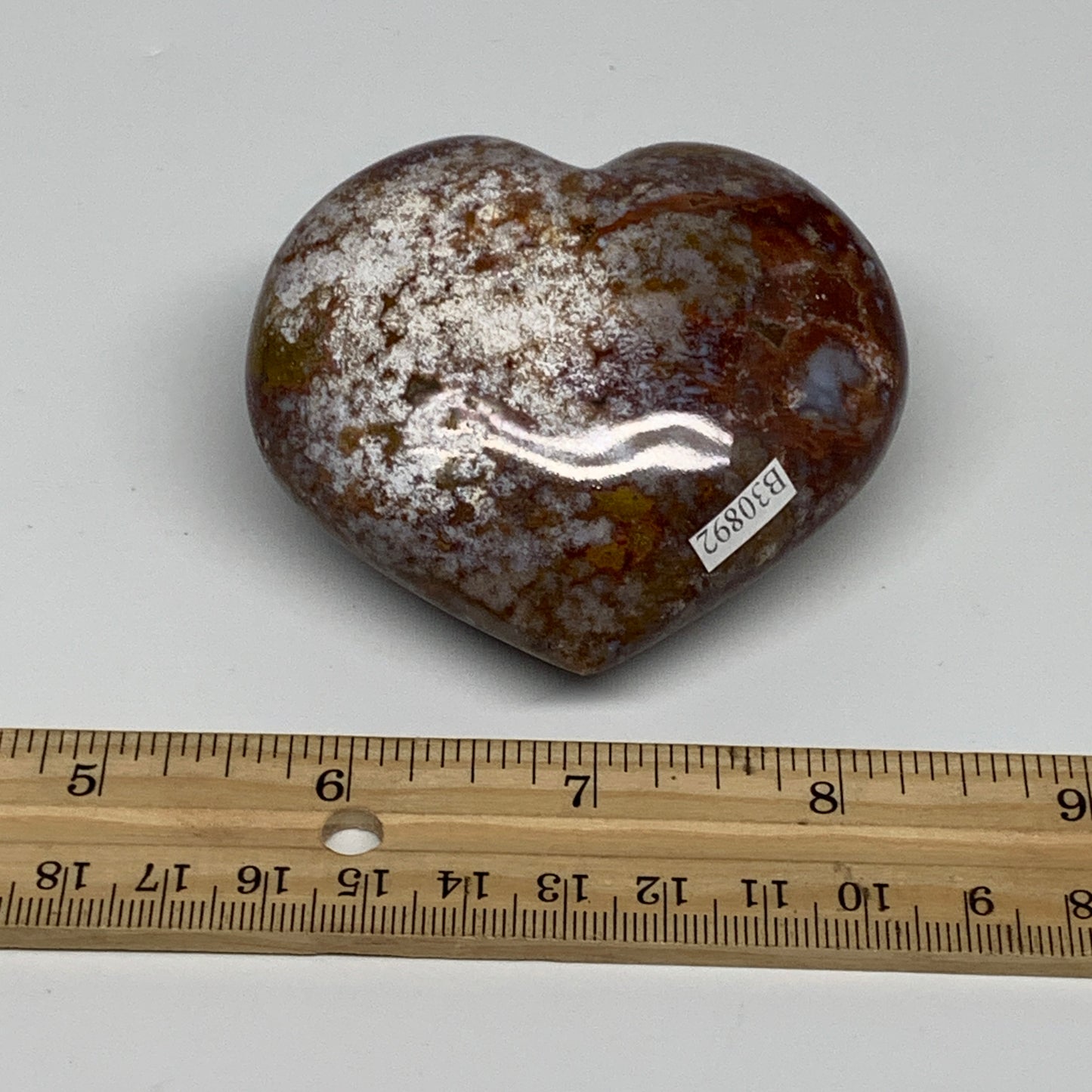 0.45 lbs, 2.6"x2.9"x1.4" Ocean Jasper Heart Polished Healing Crystal, B30892