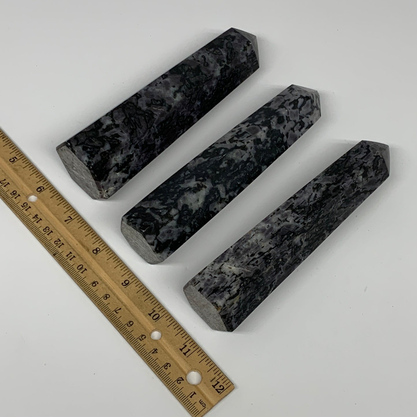 910 grams, 5.8" - 5.9", 3 pcs, Indigo Gabro Merlinte Towers/Obelisks, B21439