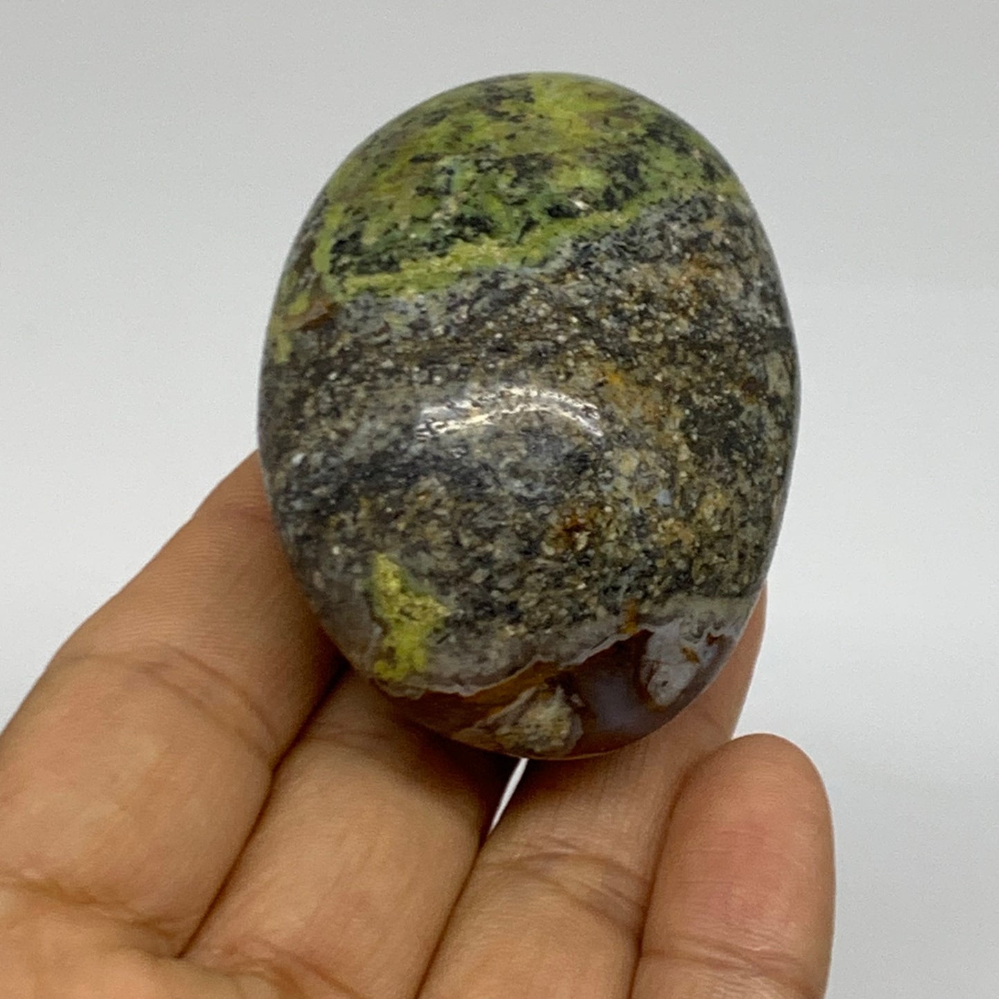 108g, 2.4"x1.7"x1.3", Green Opal Crystal PalmStone Polished Reiki, B38232