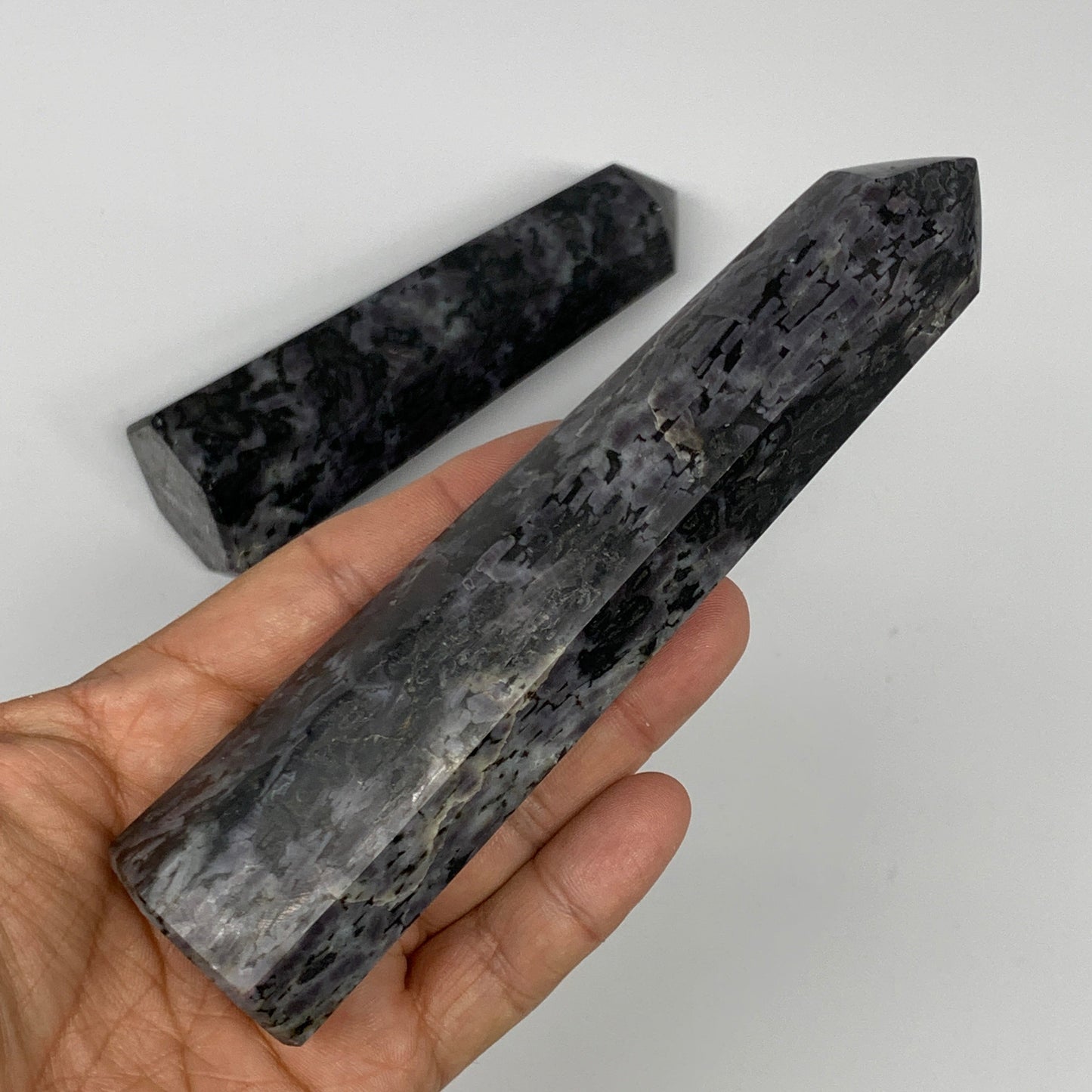 910 grams, 5.8" - 5.9", 3 pcs, Indigo Gabro Merlinte Towers/Obelisks, B21439