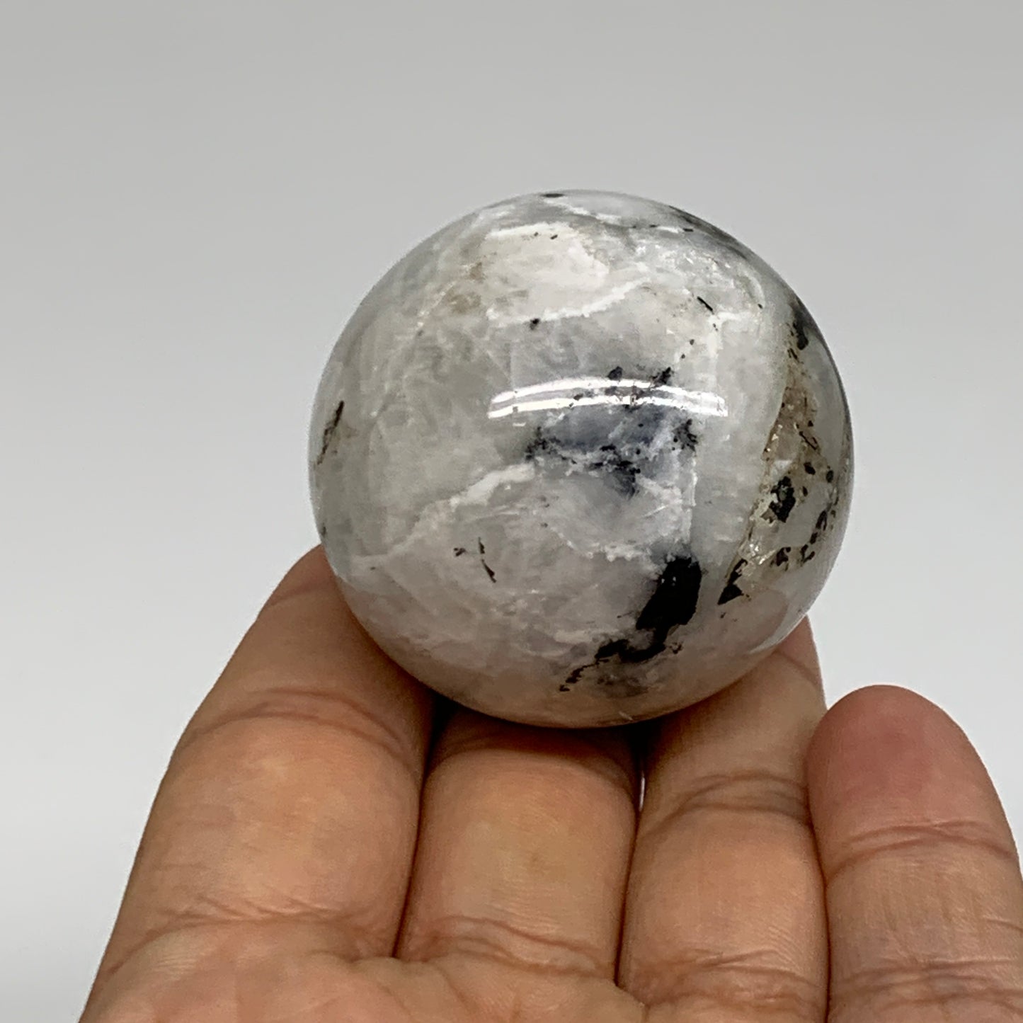 109.9g, 1.7"(43mm), Natural Rainbow Moonstone Sphere Ball Gemstone, B35159