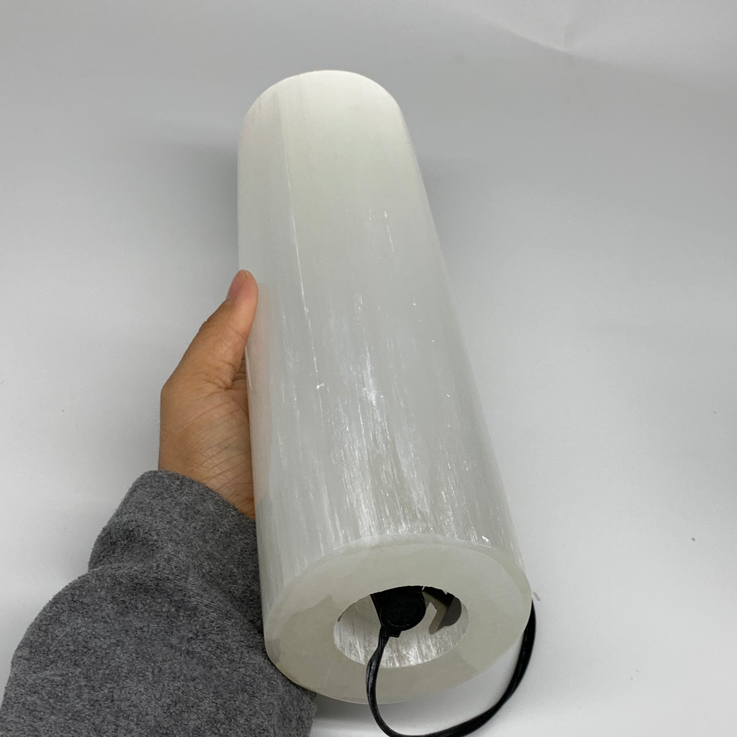 8.7 lbs, 11.6"x3.5" Cylinder Selenite (Satin Spar) Lamp Tower W/Chord, B35823