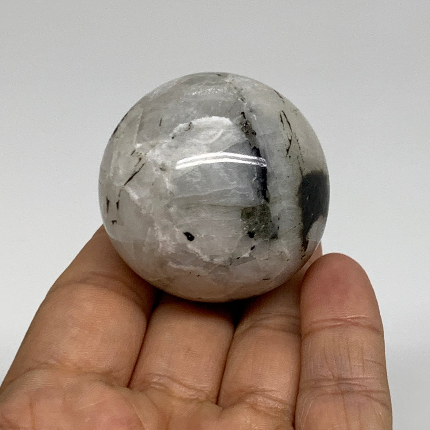 109.9g, 1.7"(43mm), Natural Rainbow Moonstone Sphere Ball Gemstone, B35159