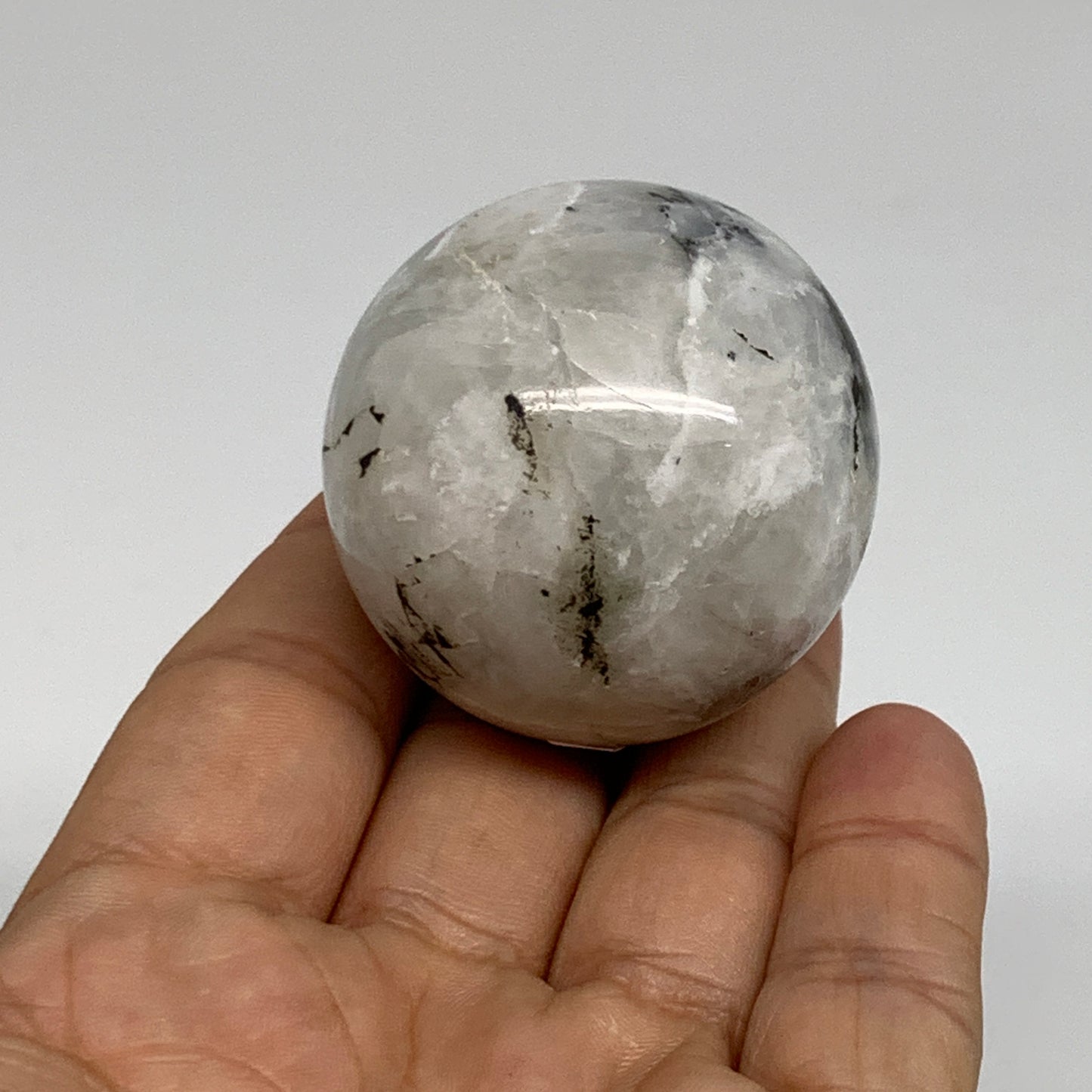 109.9g, 1.7"(43mm), Natural Rainbow Moonstone Sphere Ball Gemstone, B35159