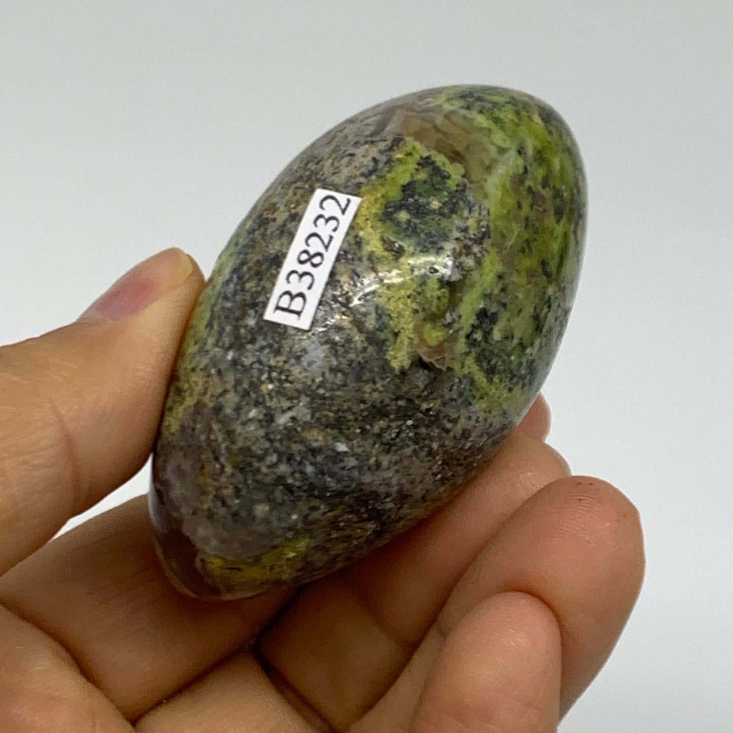 108g, 2.4"x1.7"x1.3", Green Opal Crystal PalmStone Polished Reiki, B38232