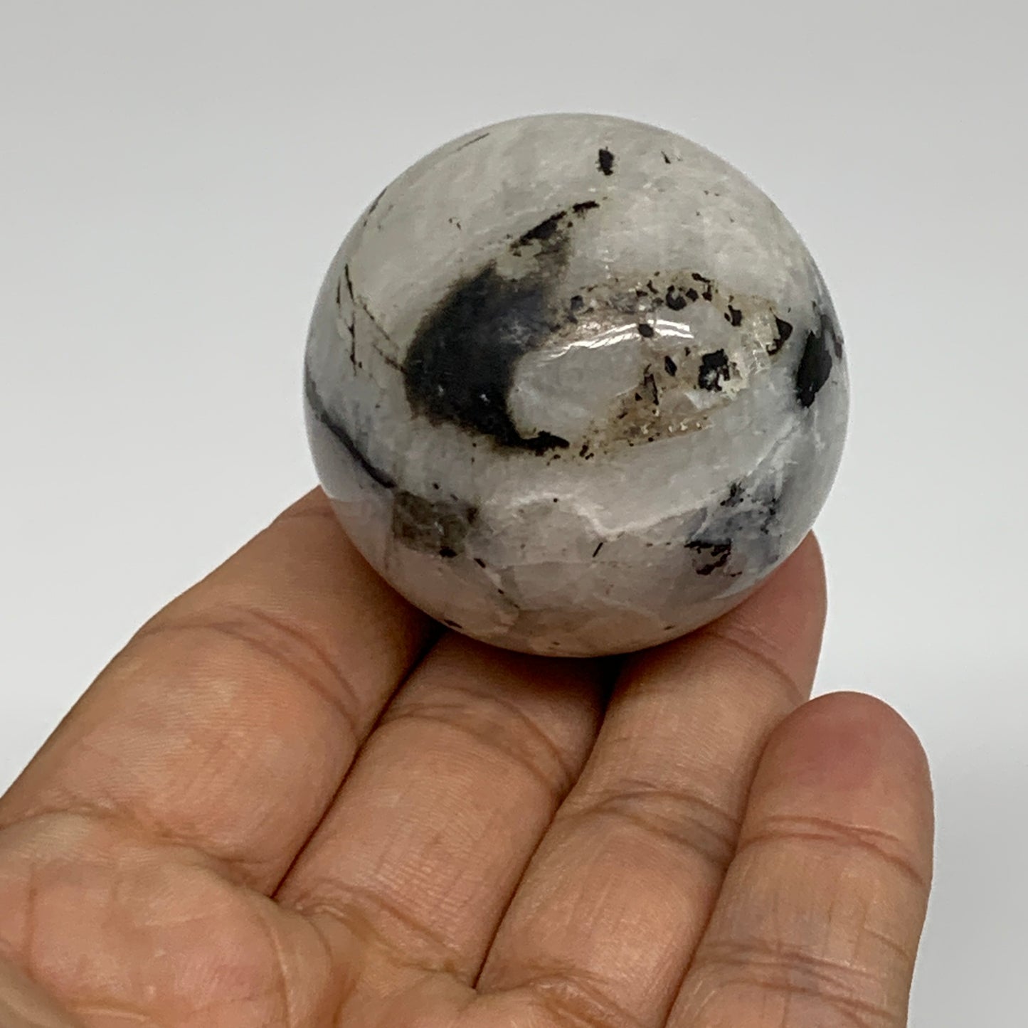 109.9g, 1.7"(43mm), Natural Rainbow Moonstone Sphere Ball Gemstone, B35159