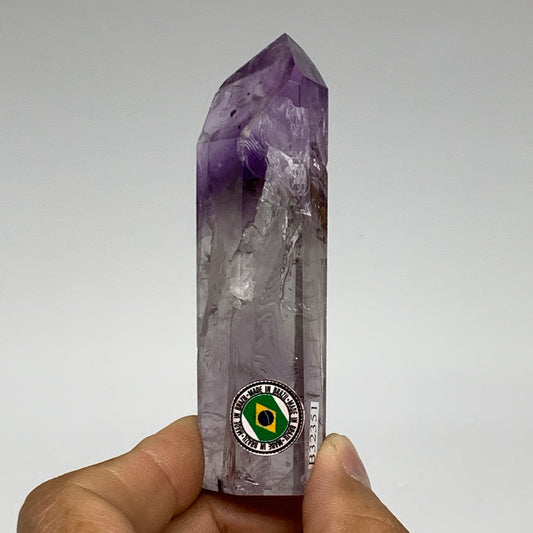 87.9g, 3.6"x0.9"x0.8", Natural Amethyst Tower Point Obelisk @Brazil, B32351