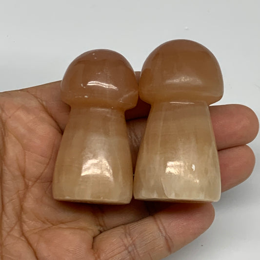 141.7g, 2"-2.2", 2pcs, Natural Honey Calcite Mushroom Gemstone @Pakistan, B31726