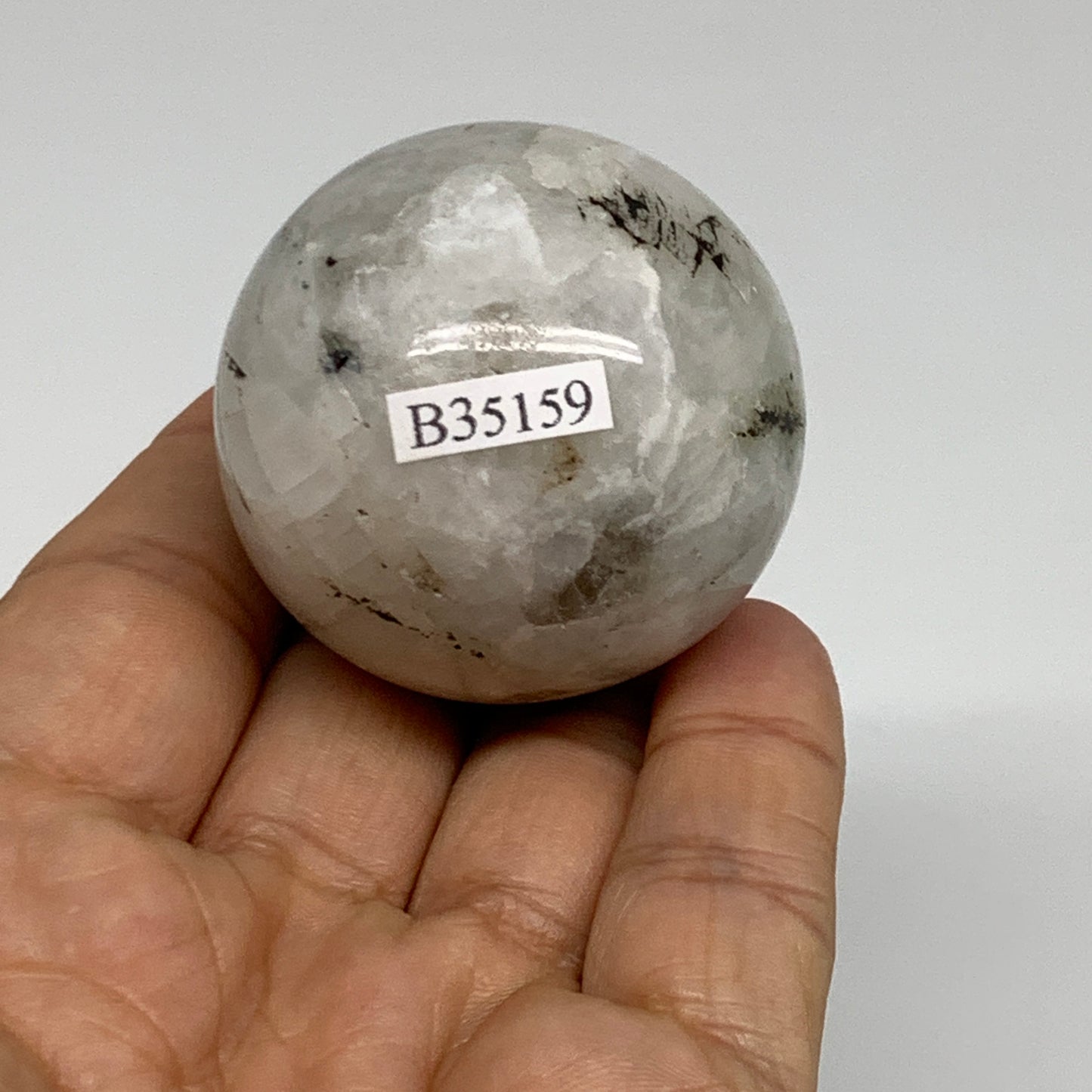 109.9g, 1.7"(43mm), Natural Rainbow Moonstone Sphere Ball Gemstone, B35159