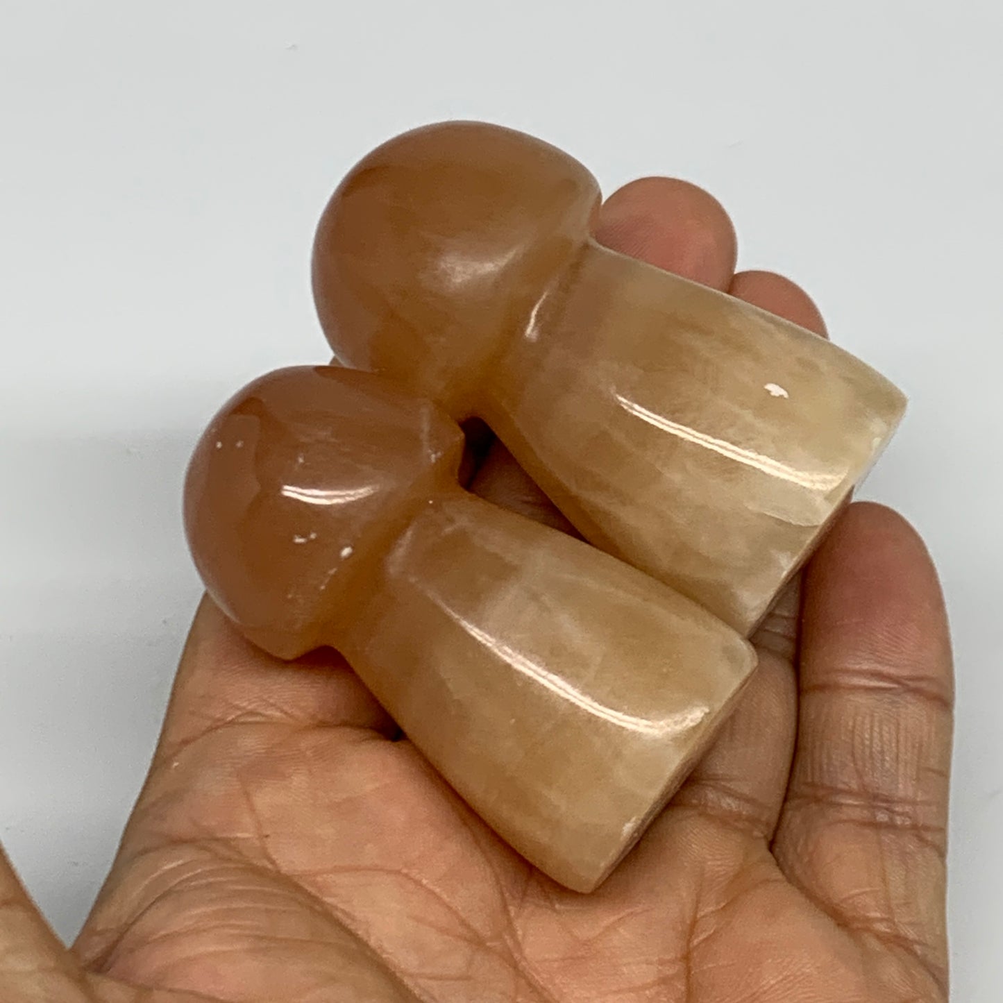 141.7g, 2"-2.2", 2pcs, Natural Honey Calcite Mushroom Gemstone @Pakistan, B31726
