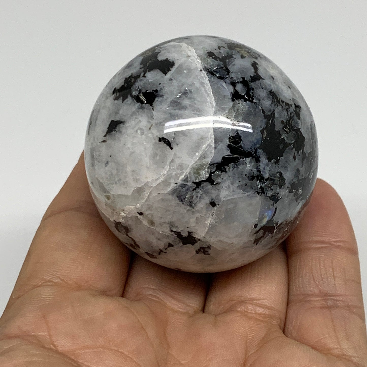 156.4g, 1.9"(48mm), Natural Rainbow Moonstone Sphere Ball Gemstone, B34372
