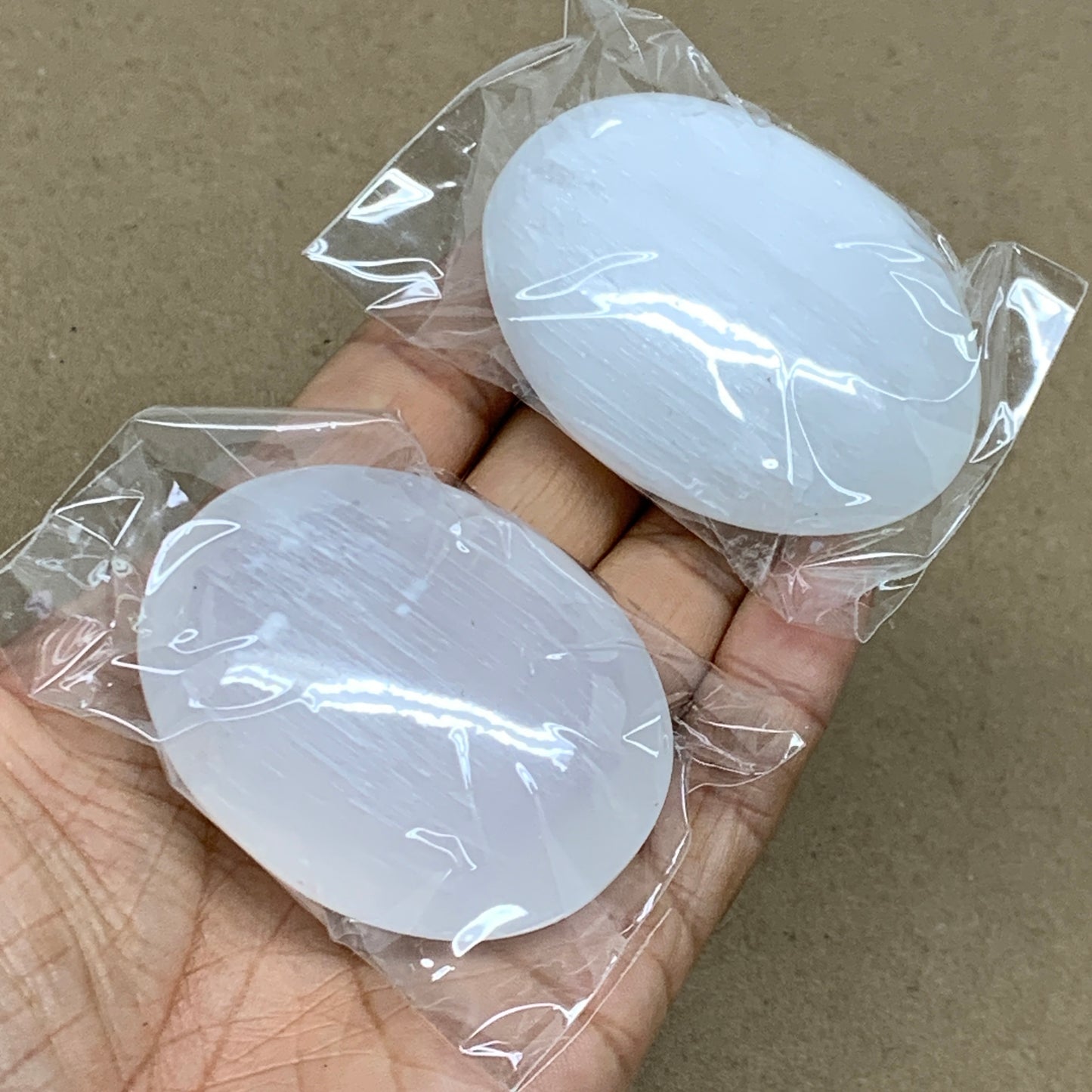 150g, 2.4"x1.8"x1", 2pcs, White Selenite Palmstone Crystal Pillow, B36888