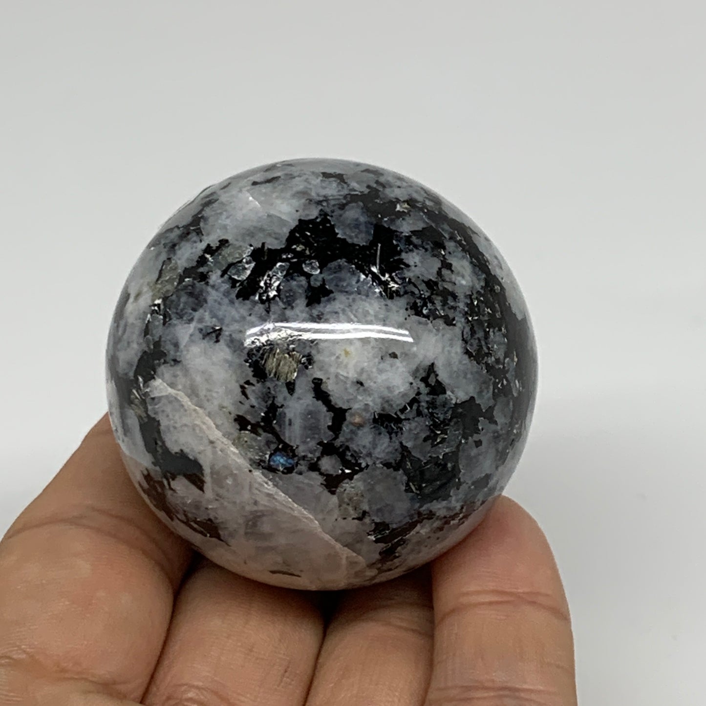156.4g, 1.9"(48mm), Natural Rainbow Moonstone Sphere Ball Gemstone, B34372