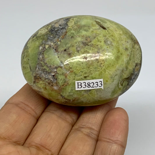 108.7g, 2.5"x2"x1.3", Green Opal Crystal PalmStone Polished Reiki, B38233