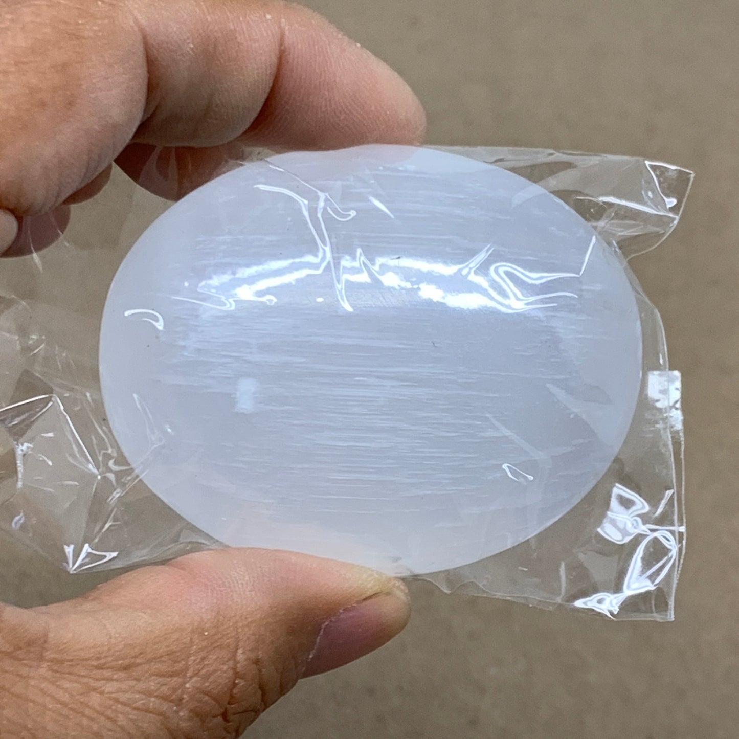 150g, 2.4"x1.8"x1", 2pcs, White Selenite Palmstone Crystal Pillow, B36888