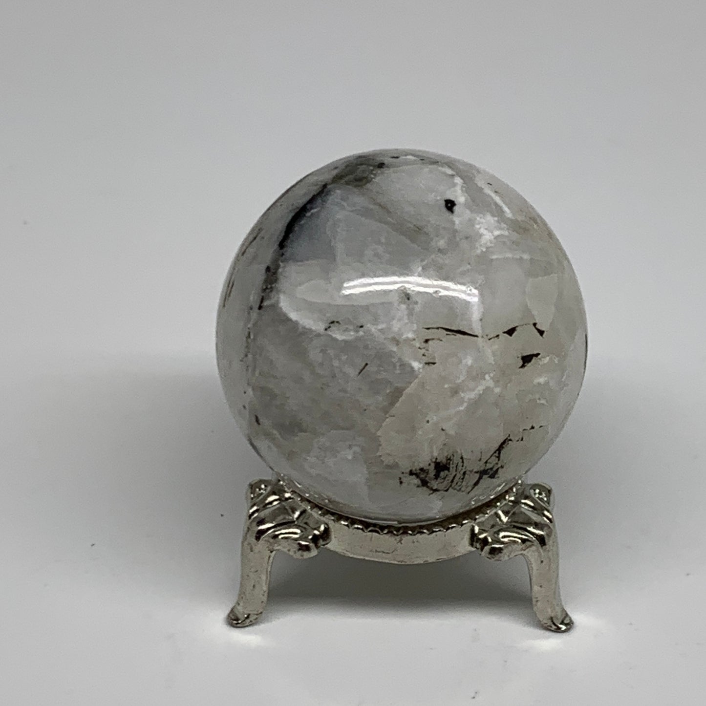 109.9g, 1.7"(43mm), Natural Rainbow Moonstone Sphere Ball Gemstone, B35159