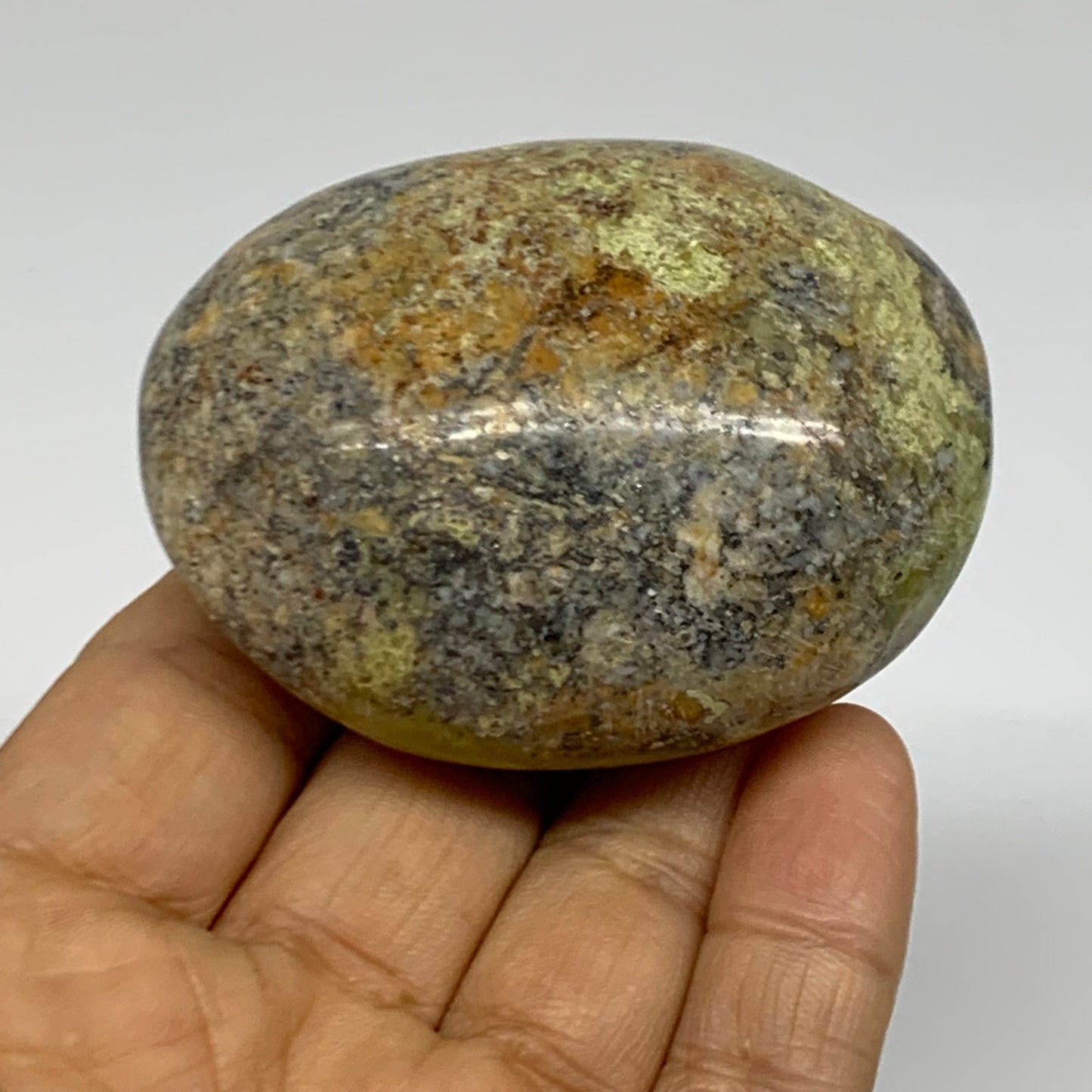 108.7g, 2.5"x2"x1.3", Green Opal Crystal PalmStone Polished Reiki, B38233