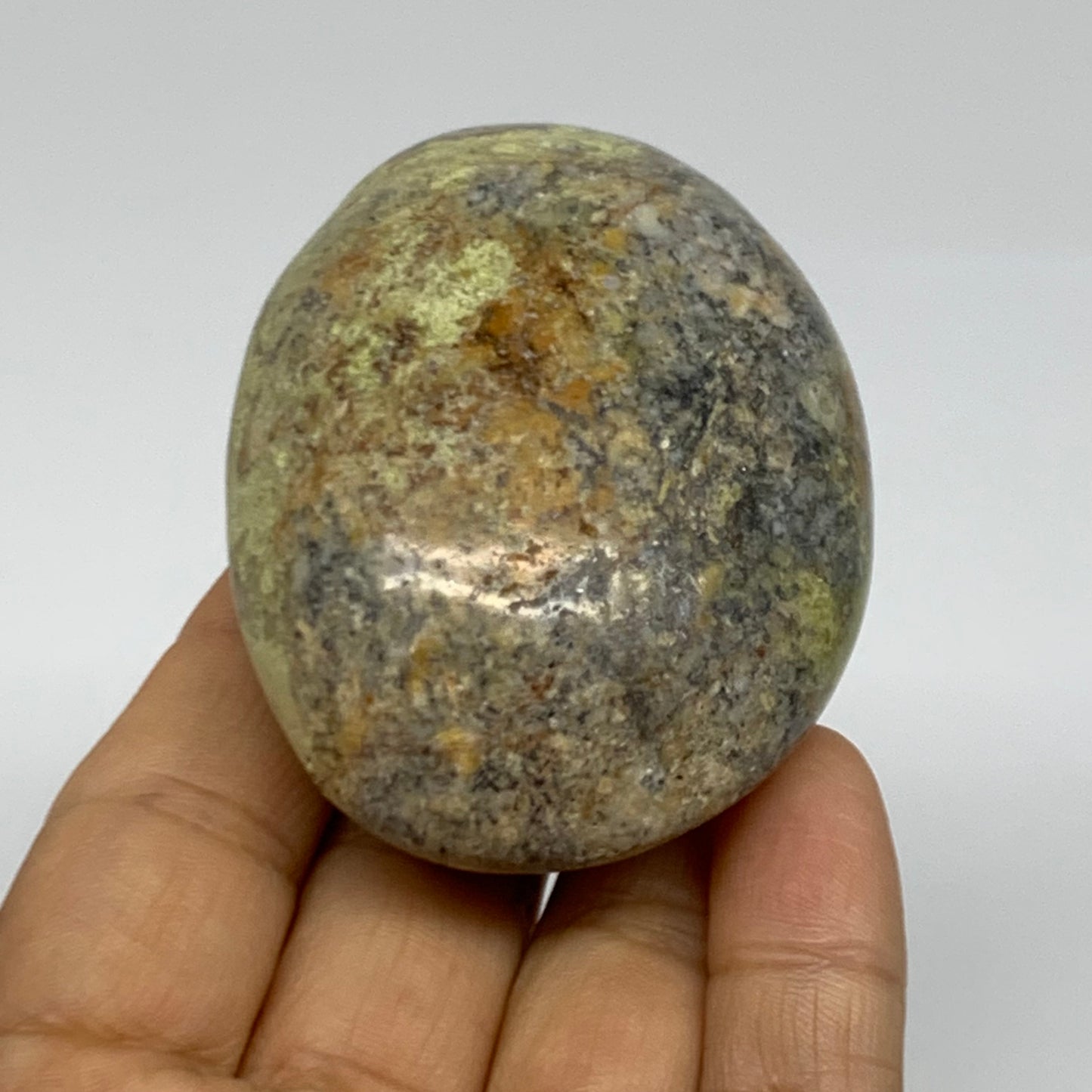 108.7g, 2.5"x2"x1.3", Green Opal Crystal PalmStone Polished Reiki, B38233