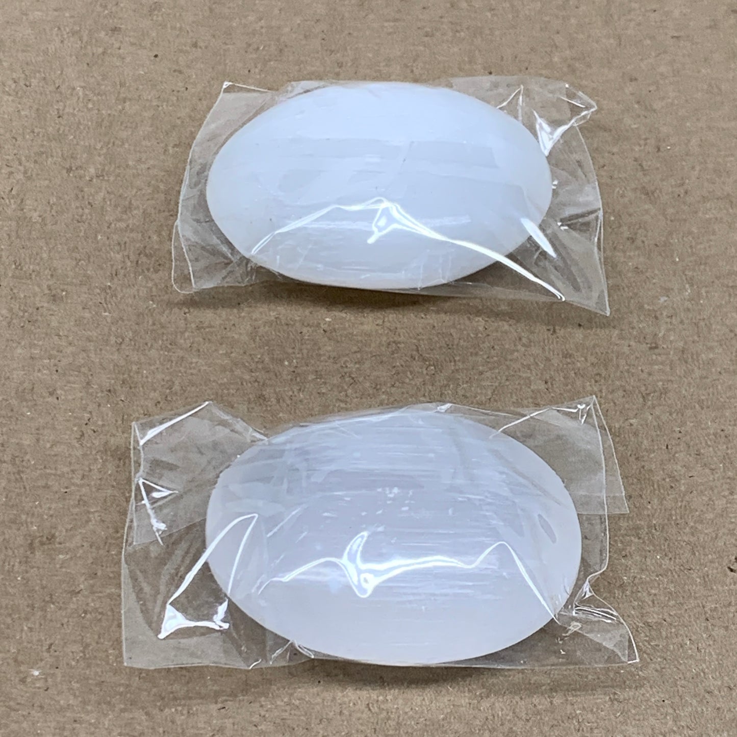 150g, 2.4"x1.8"x1", 2pcs, White Selenite Palmstone Crystal Pillow, B36888