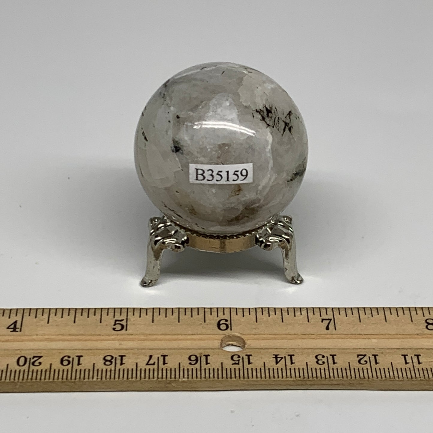 109.9g, 1.7"(43mm), Natural Rainbow Moonstone Sphere Ball Gemstone, B35159