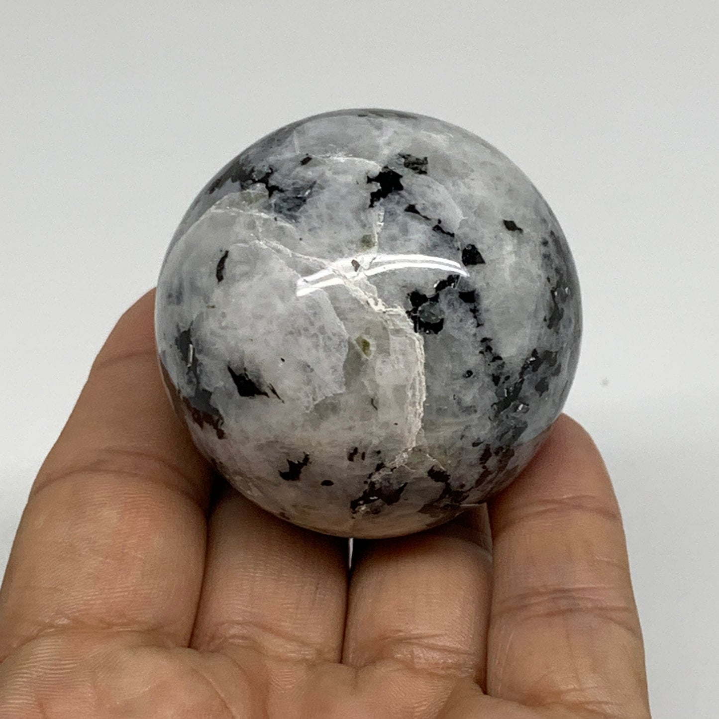 156.4g, 1.9"(48mm), Natural Rainbow Moonstone Sphere Ball Gemstone, B34372