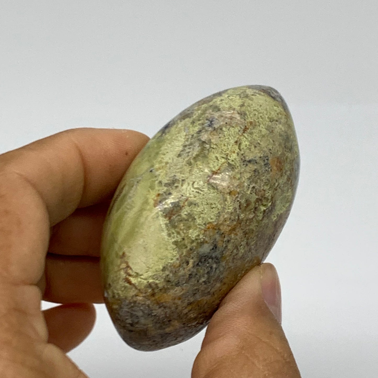 108.7g, 2.5"x2"x1.3", Green Opal Crystal PalmStone Polished Reiki, B38233