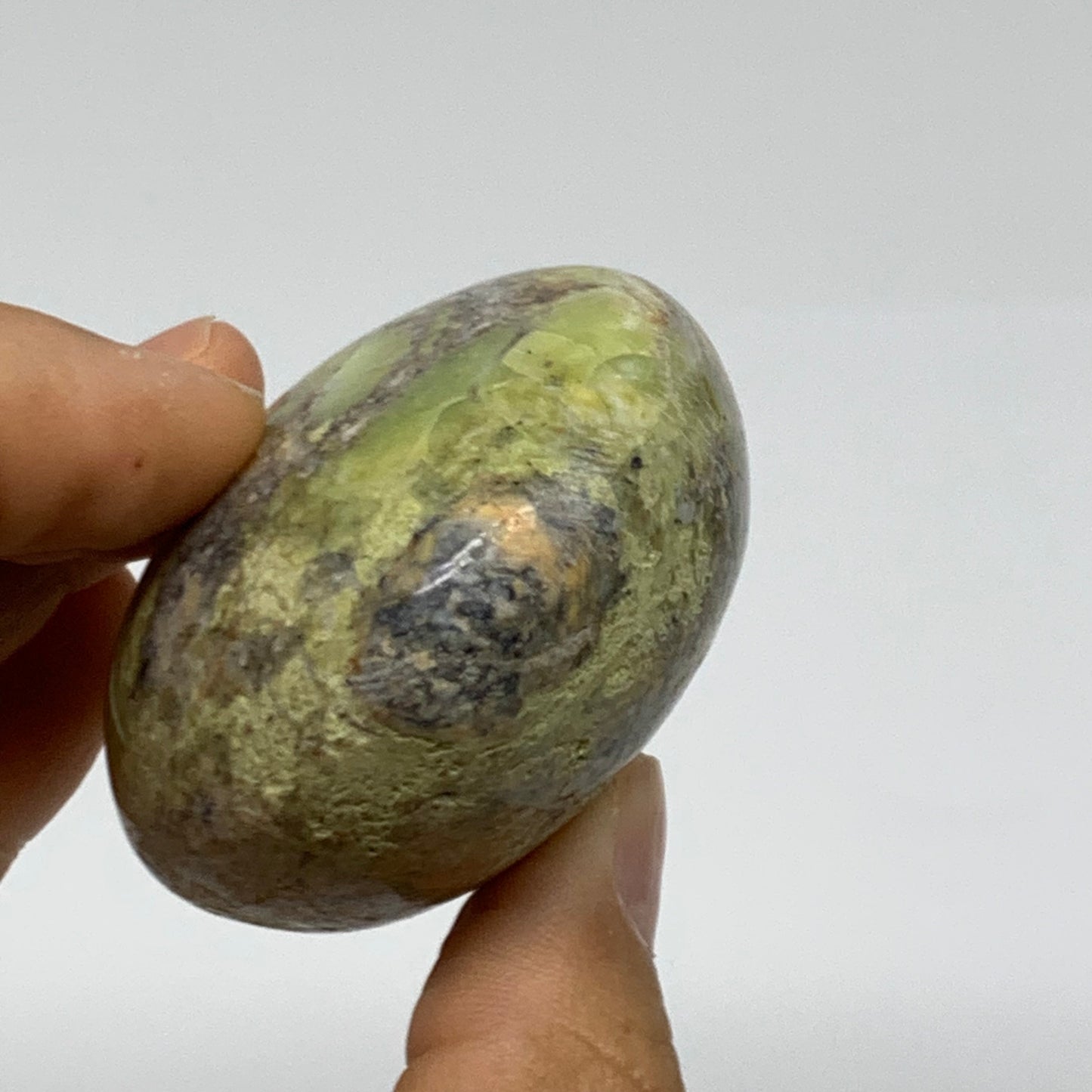 108.7g, 2.5"x2"x1.3", Green Opal Crystal PalmStone Polished Reiki, B38233