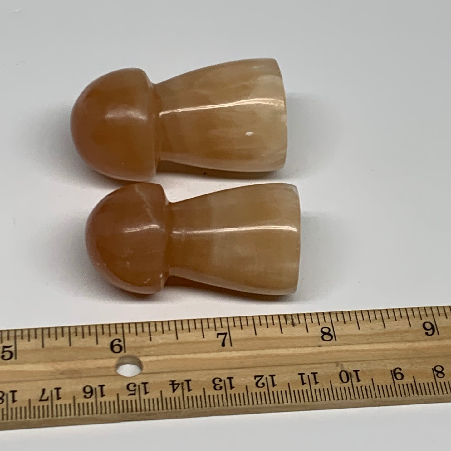 141.7g, 2"-2.2", 2pcs, Natural Honey Calcite Mushroom Gemstone @Pakistan, B31726