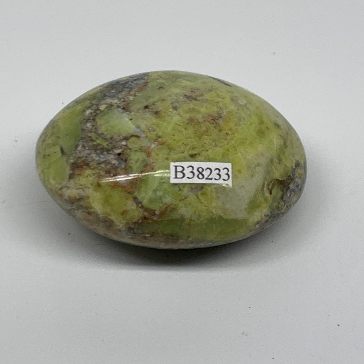 108.7g, 2.5"x2"x1.3", Green Opal Crystal PalmStone Polished Reiki, B38233