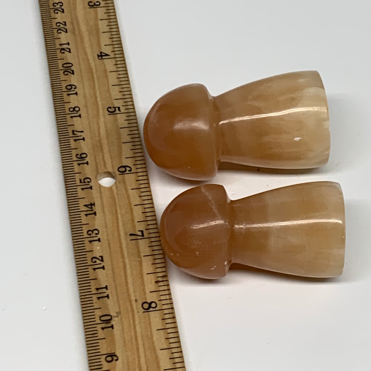 141.7g, 2"-2.2", 2pcs, Natural Honey Calcite Mushroom Gemstone @Pakistan, B31726