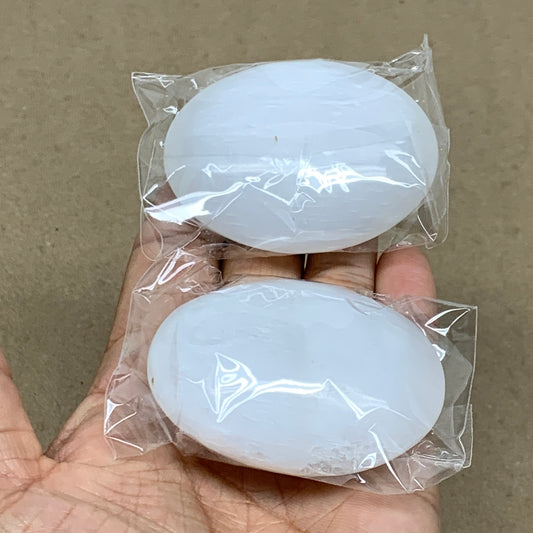 162g, 2.4"x1.8"x1", 2pcs, White Selenite Palmstone Crystal Pillow, B36889
