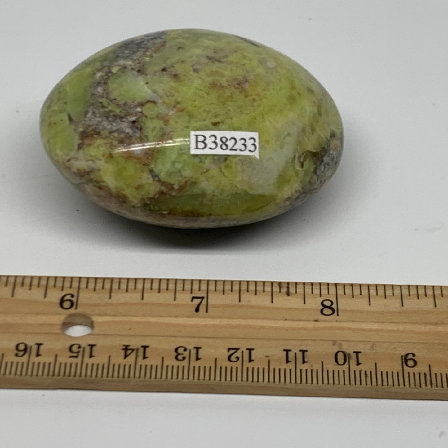 108.7g, 2.5"x2"x1.3", Green Opal Crystal PalmStone Polished Reiki, B38233