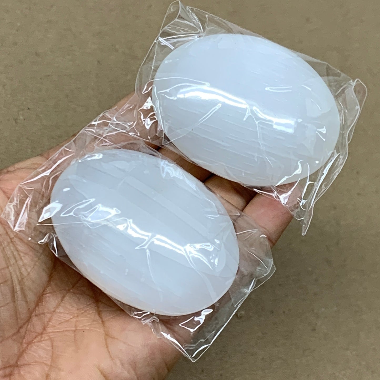 162g, 2.4"x1.8"x1", 2pcs, White Selenite Palmstone Crystal Pillow, B36889