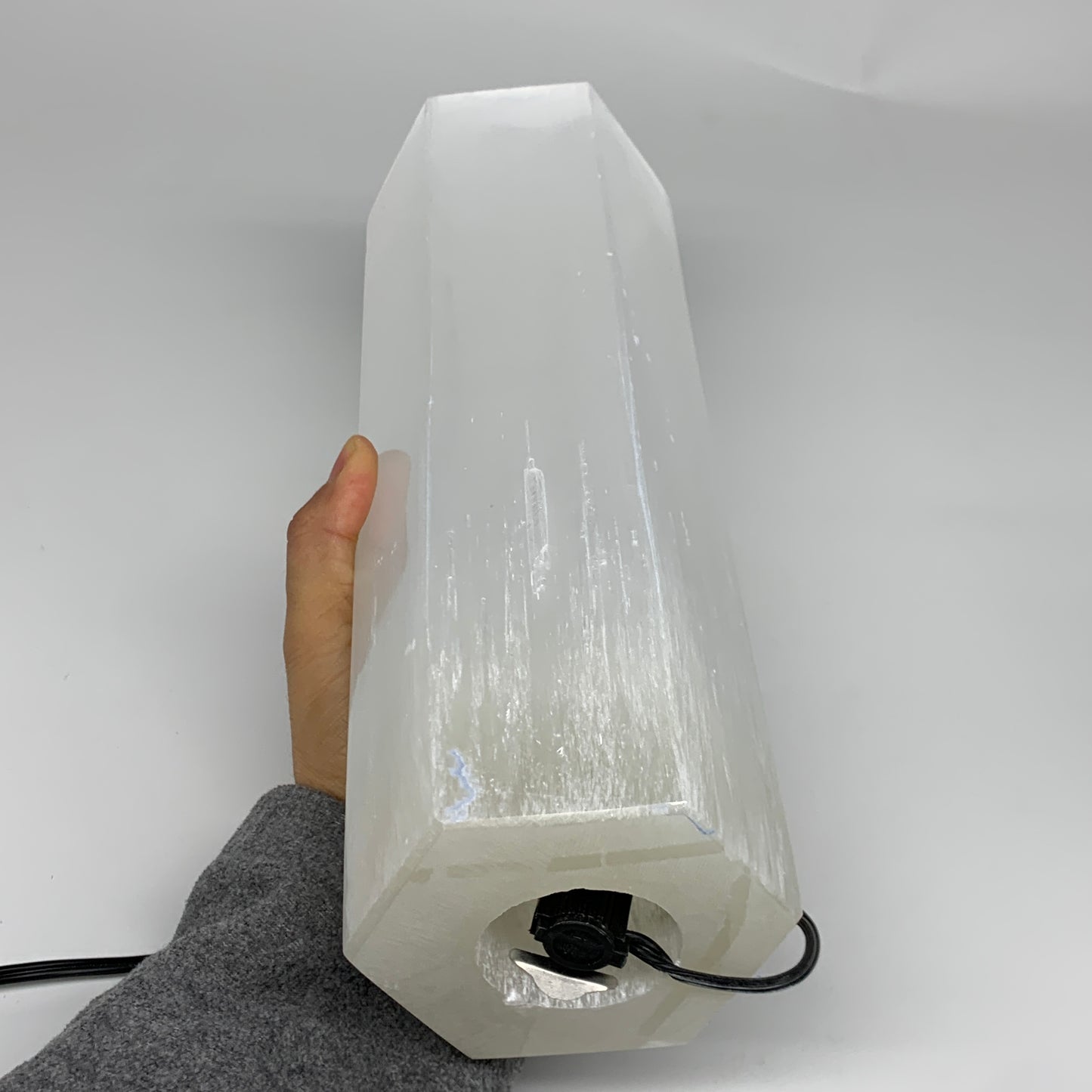 9.3 lbs. 11.75"x3.6", Hexagon Selenite (Satin Spar) Lamp, w/6ft Chord, B35824