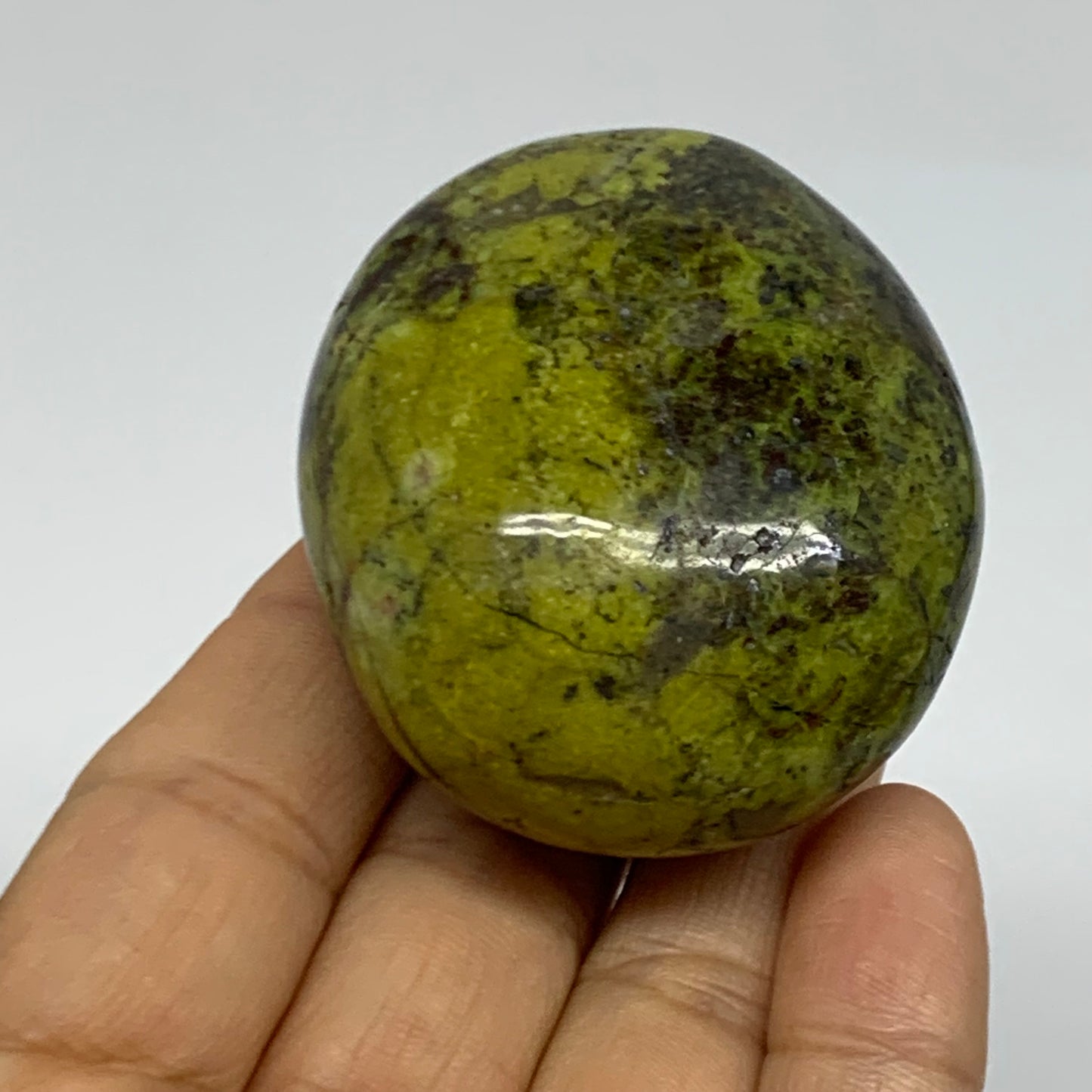 100g, 2.2"x1.9"x1.3", Green Opal Crystal PalmStone Polished Reiki, B38234
