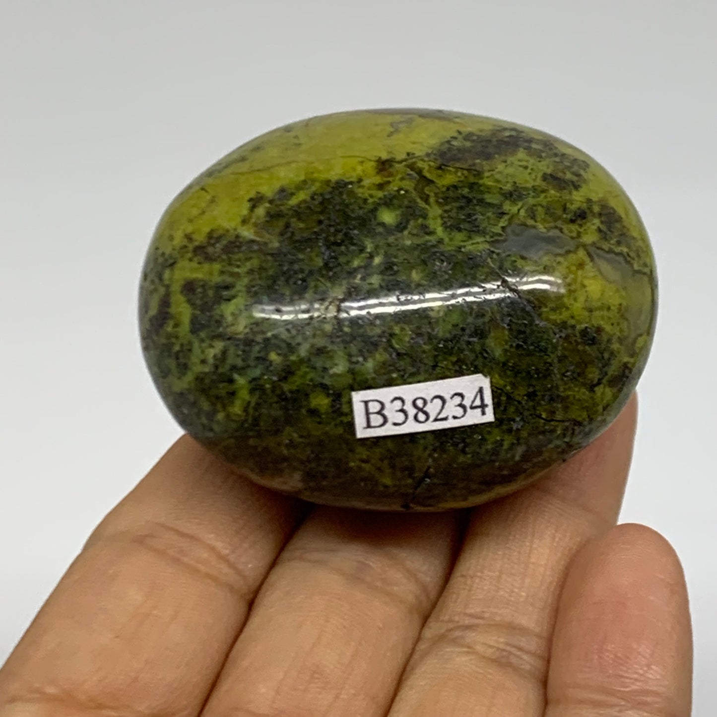 100g, 2.2"x1.9"x1.3", Green Opal Crystal PalmStone Polished Reiki, B38234