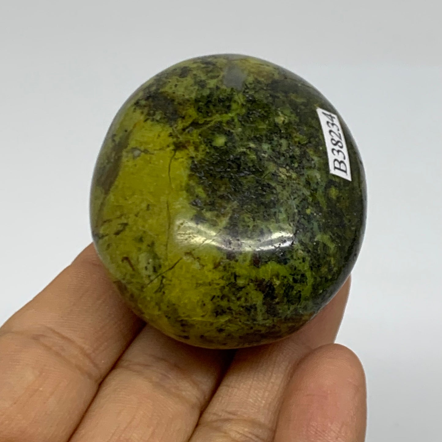 100g, 2.2"x1.9"x1.3", Green Opal Crystal PalmStone Polished Reiki, B38234