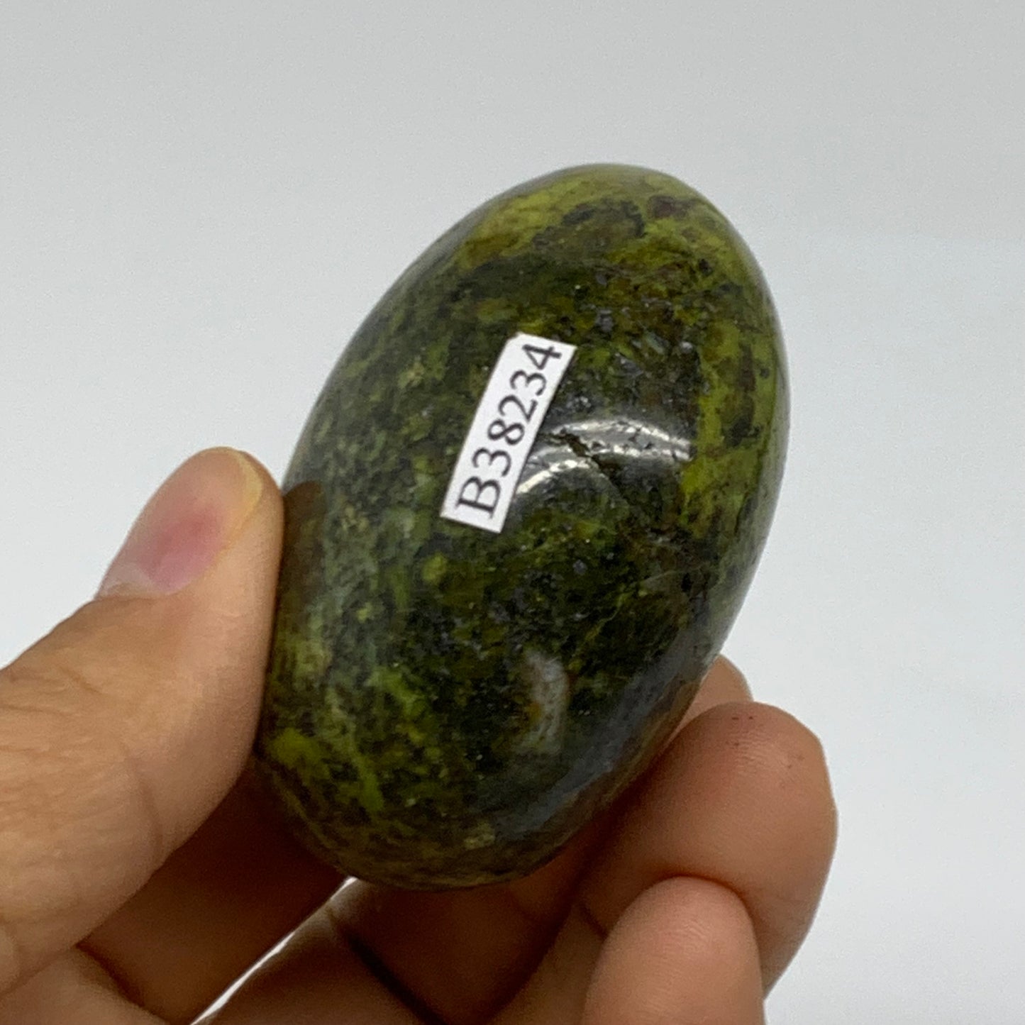 100g, 2.2"x1.9"x1.3", Green Opal Crystal PalmStone Polished Reiki, B38234