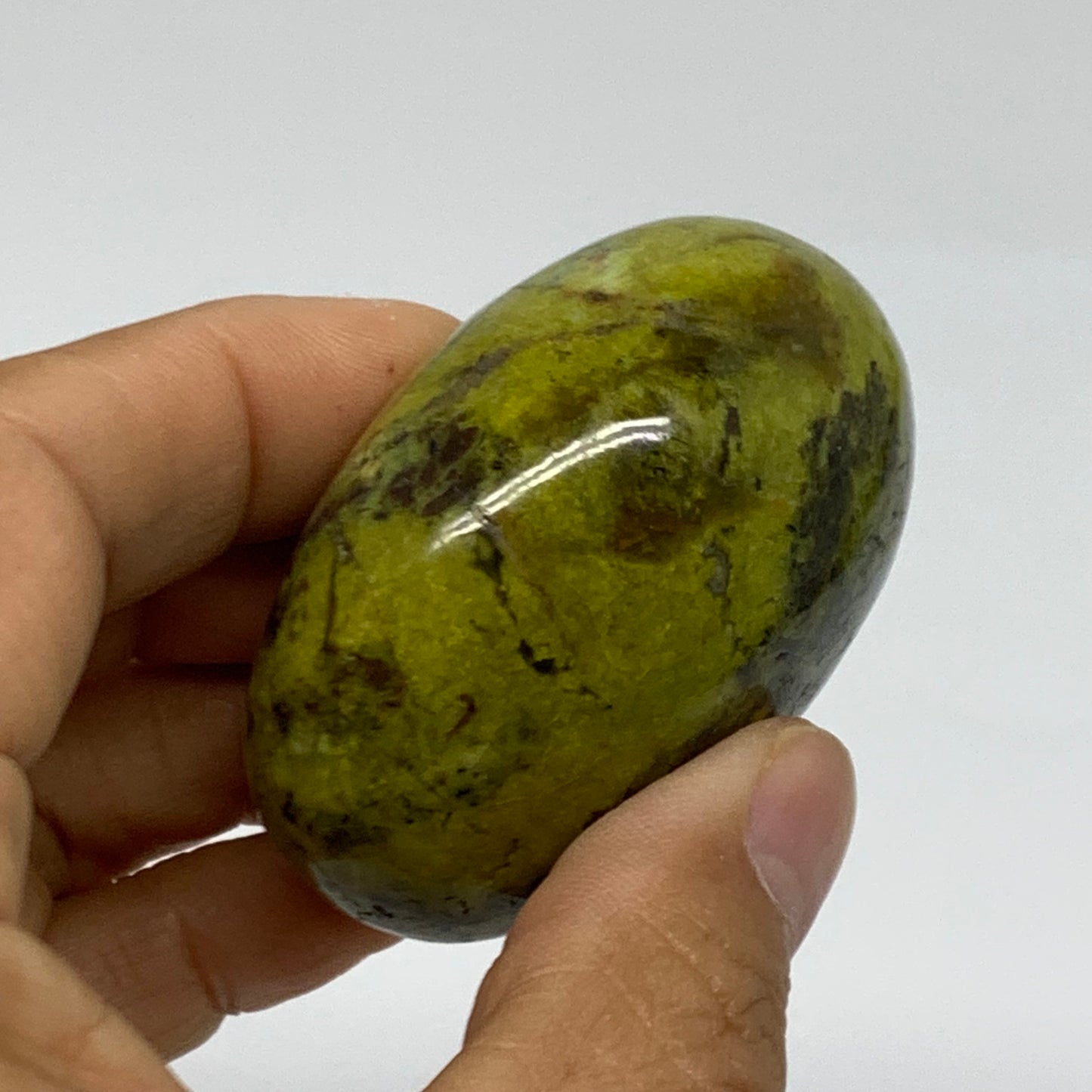 100g, 2.2"x1.9"x1.3", Green Opal Crystal PalmStone Polished Reiki, B38234