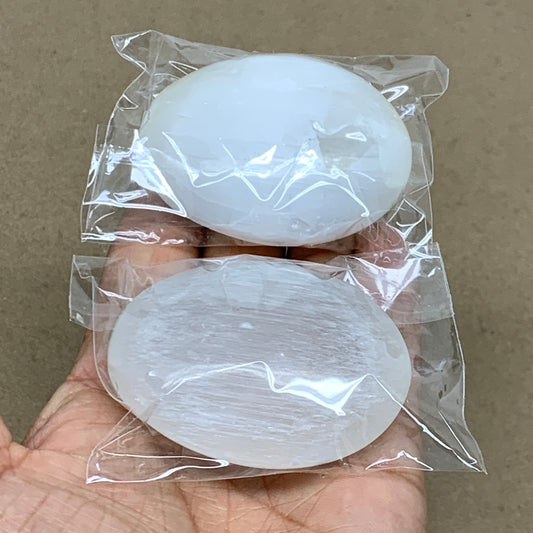 168g, 2.4"x1.8"x1", 2pcs, White Selenite Palmstone Crystal Pillow, B36890