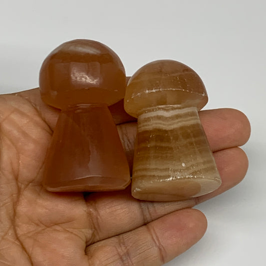 129.2g, 1.8"-2", 2pcs, Natural Honey Calcite Mushroom Gemstone @Pakistan, B31728