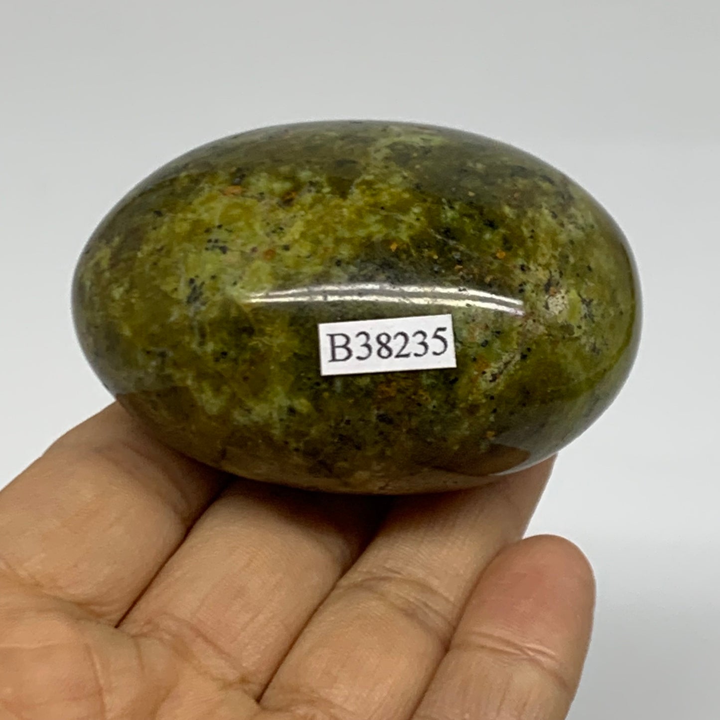 146.5g, 2.6"x1.9"x1.5", Green Opal Crystal PalmStone Polished Reiki, B38235