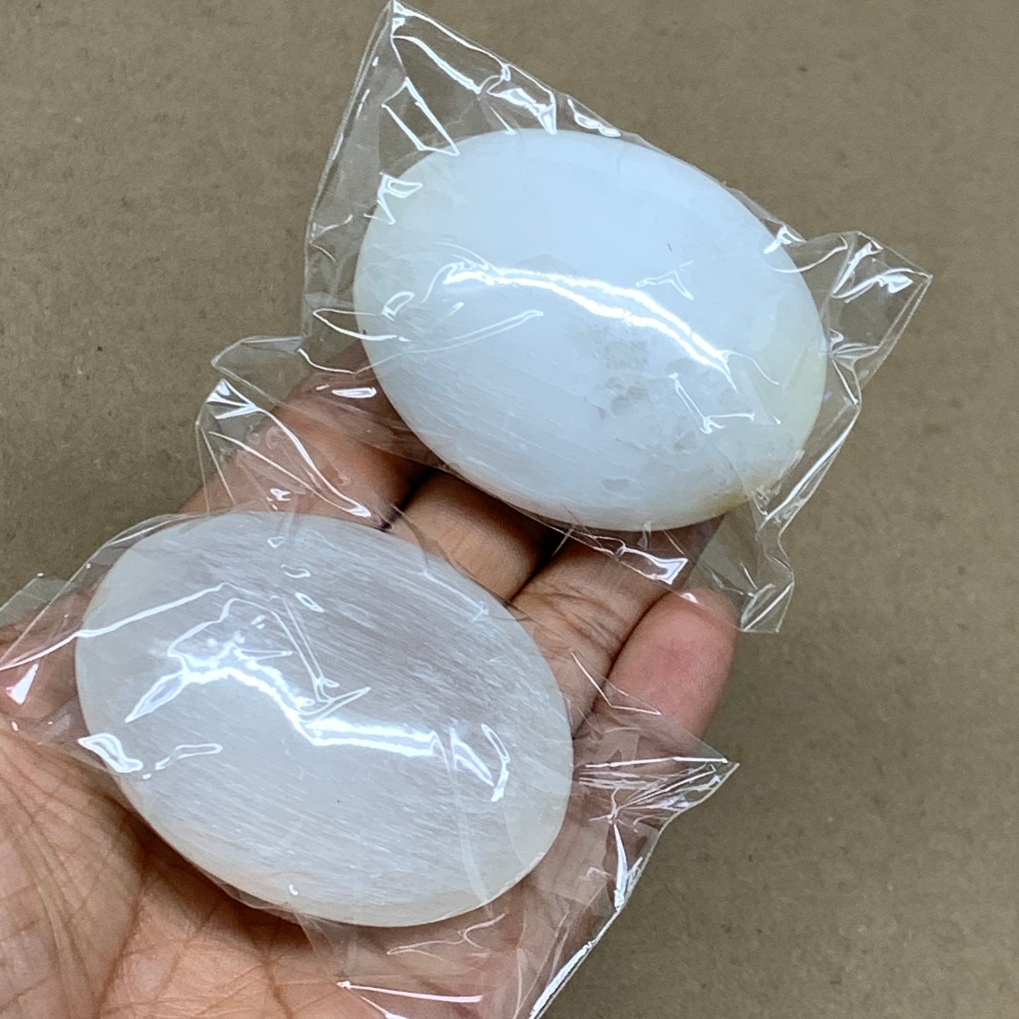168g, 2.4"x1.8"x1", 2pcs, White Selenite Palmstone Crystal Pillow, B36890